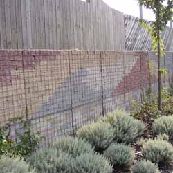 Gabionen als Sichtschutz gefüllt mit bunten Mauersteinen